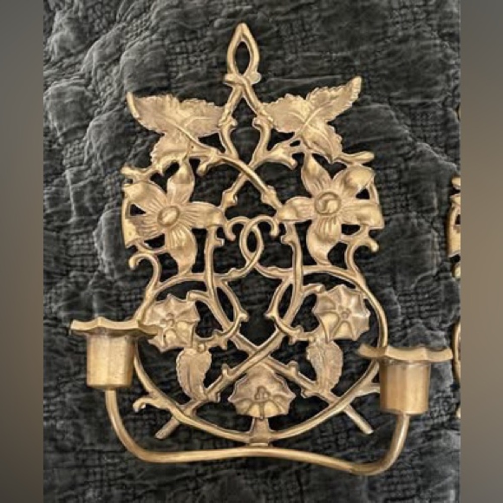 Hollywood Regency Cast Brass Wall Candleholder Gold Mid- Century